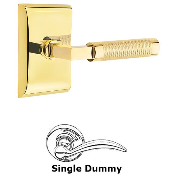 Emtek Single Dummy Knurled Lever with L-Square Stem and Neos Rose in Unlacquered Brass