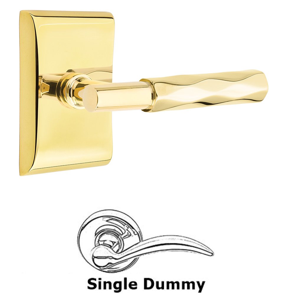 Emtek Single Dummy Tribeca Lever with T-Bar Stem and Neos Rose in Unlacquered Brass