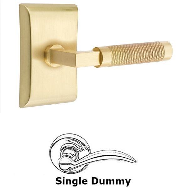 Emtek Single Dummy Knurled Lever with L-Square Stem and Neos Rose in Satin Brass