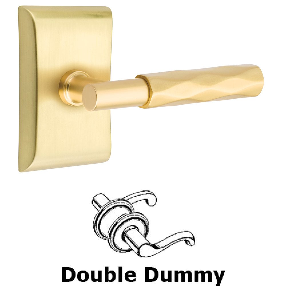 Emtek Double Dummy Tribeca Lever with T-Bar Stem and Neos Rose in Satin Brass