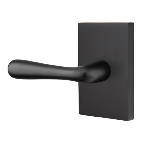 Emtek Single Dummy Left Handed Basel Door Lever With Modern Rectangular Rose in Flat Black