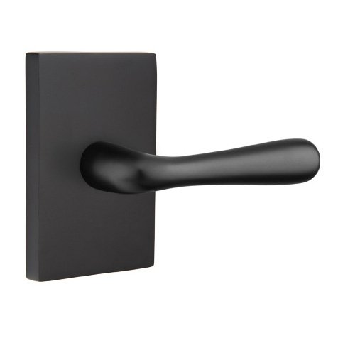 Emtek Single Dummy Right Handed Basel Door Lever With Modern Rectangular Rose in Flat Black