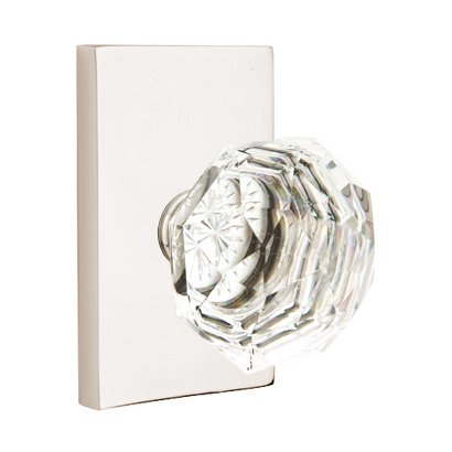 Emtek Single Dummy Diamond Door Knob with Modern Rectangular Rose in Polished Nickel