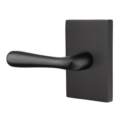 Emtek Double Dummy Basel Door Left Handed Lever With Modern Rectangular Rose in Flat Black