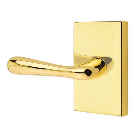 Emtek Double Dummy Basel Door Left Handed Lever With Modern Rectangular Rose in Unlacquered Brass
