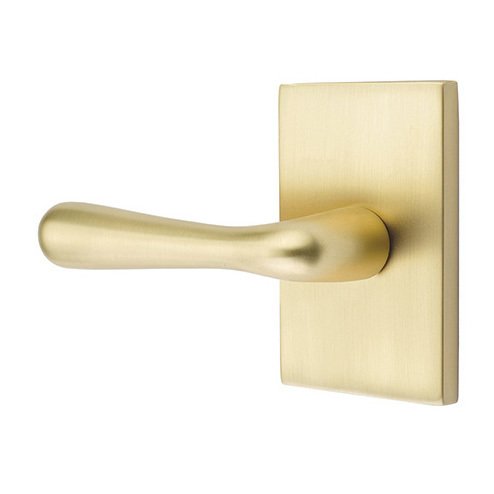 Emtek Double Dummy Basel Door Left Handed Lever With Modern Rectangular Rose in Satin Brass