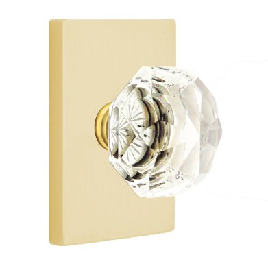 Emtek Diamond Double Dummy Door Knob with Modern Rectangular Rose in Satin Brass