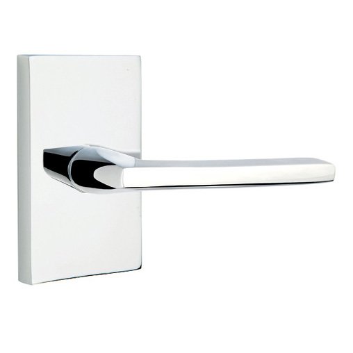 Emtek Double Dummy Helios Door Right Handed Lever With Modern Rectangular Rose in Polished Chrome