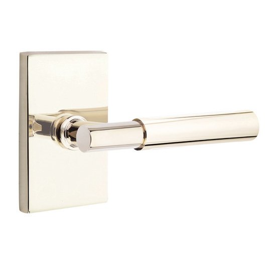 Emtek Double Dummy Myles Right Handed Lever with Modern Rectangular Rose in Polished Nickel