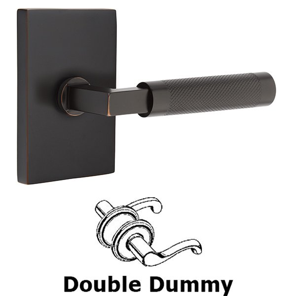 Emtek Double Dummy Knurled Lever with L-Square Stem and Modern Rectangular Rose in Oil Rubbed Bronze