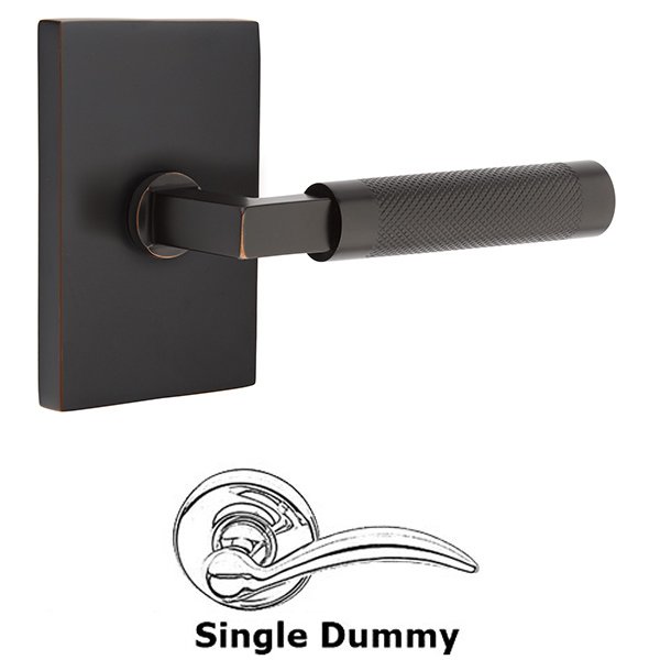Emtek Single Dummy Knurled Lever with L-Square Stem and Modern Rectangular Rose in Oil Rubbed Bronze