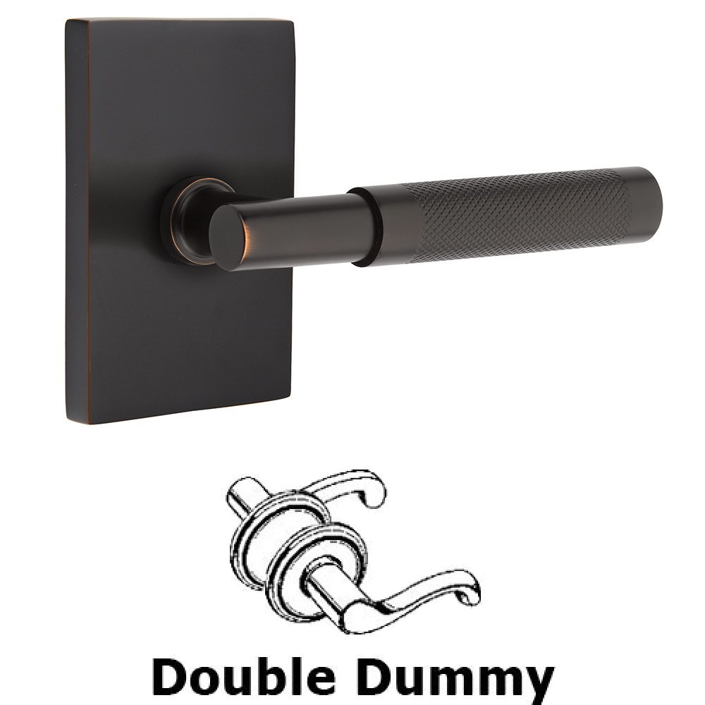 Emtek Double Dummy Knurled Lever with T-Bar Stem and Modern Rectangular Rose in Oil Rubbed Bronze