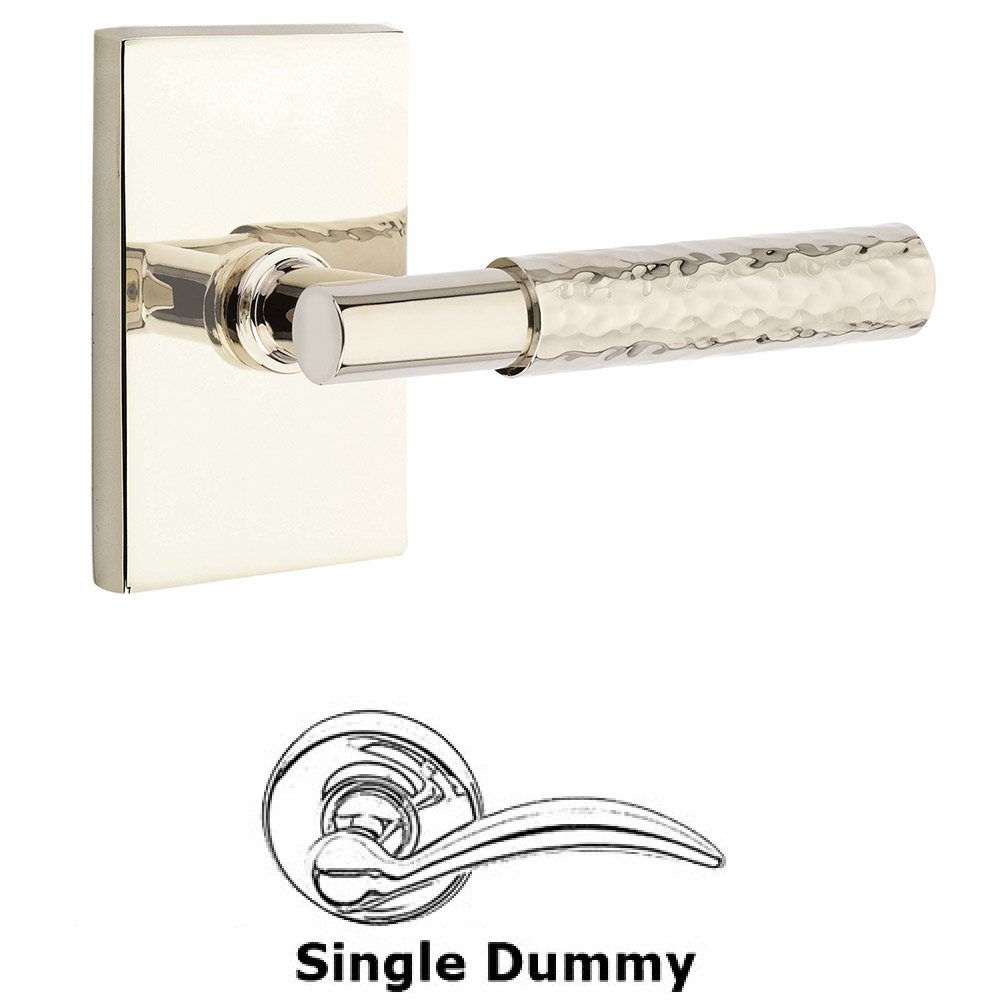 Emtek Single Dummy Hammered Lever with T-Bar Stem and Modern Rectangular Rose in Polished Nickel