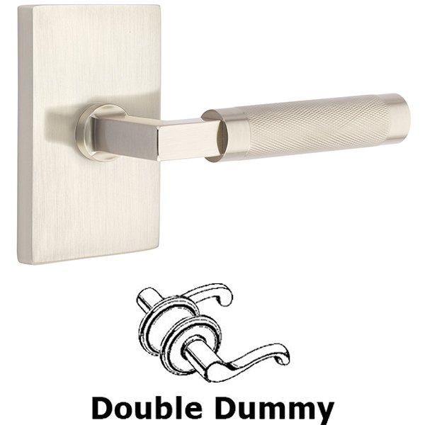 Emtek Double Dummy Knurled Lever with L-Square Stem and Modern Rectangular Rose in Satin Nickel