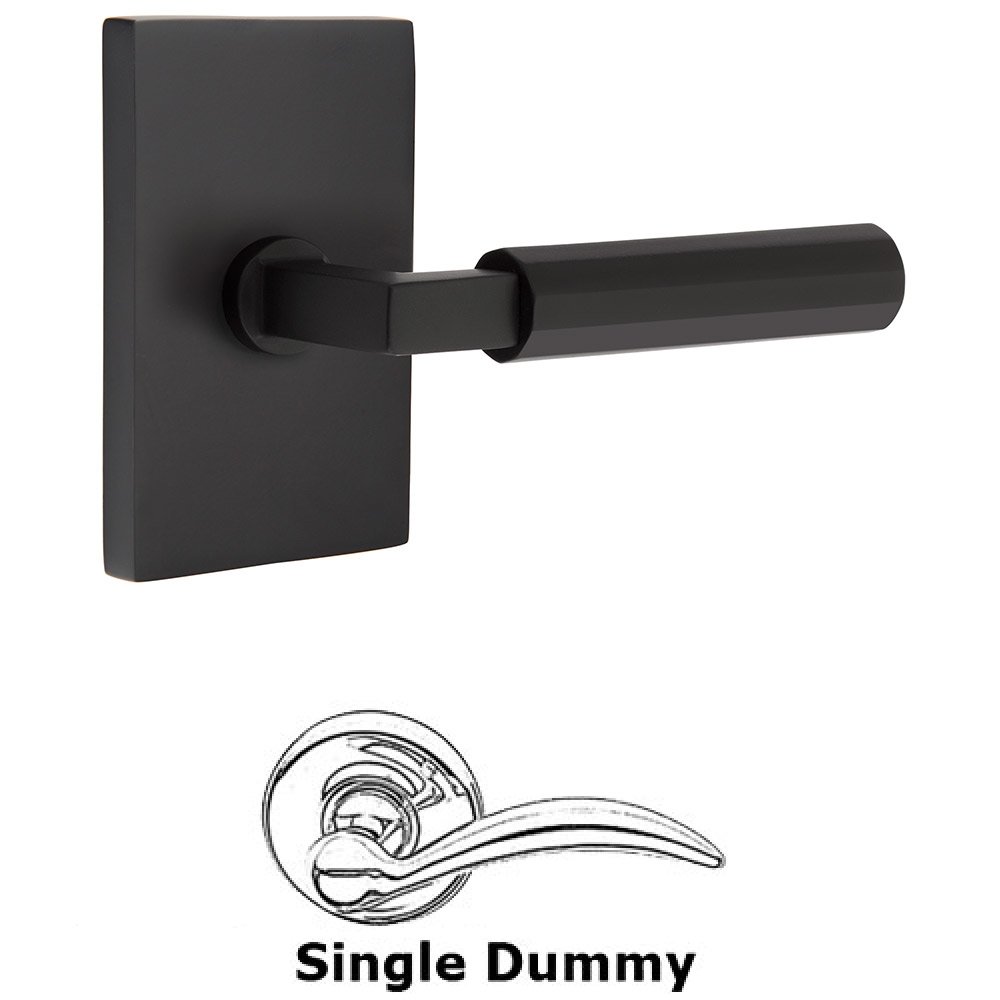 Emtek Single Dummy  Faceted Left Handed Lever with L-Square Stem and Modern Rectangular Rose in Flat Black