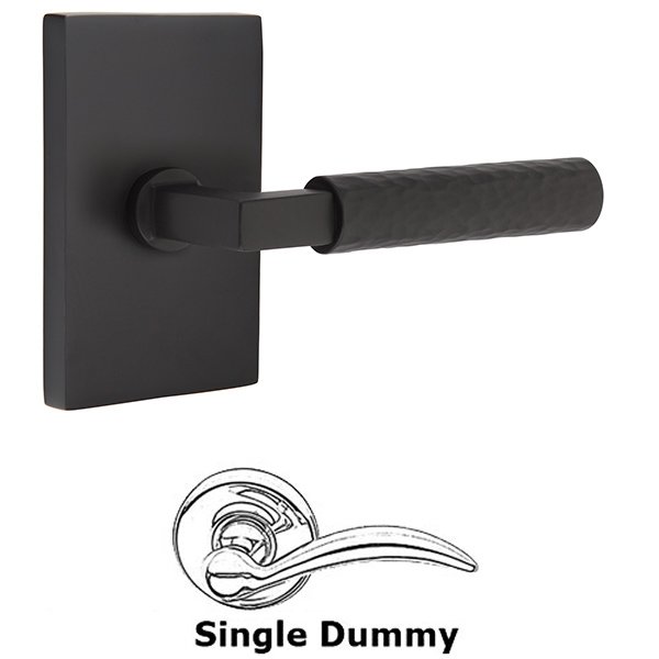 Emtek Single Dummy Hammered Lever with L-Square Stem and Modern Rectangular Rose in Flat Black