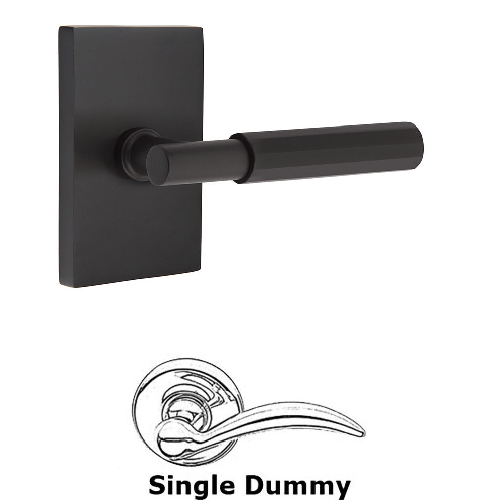 Emtek Single Dummy  Faceted Lever with T-Bar Stem and Modern Rectangular Rose in Flat Black
