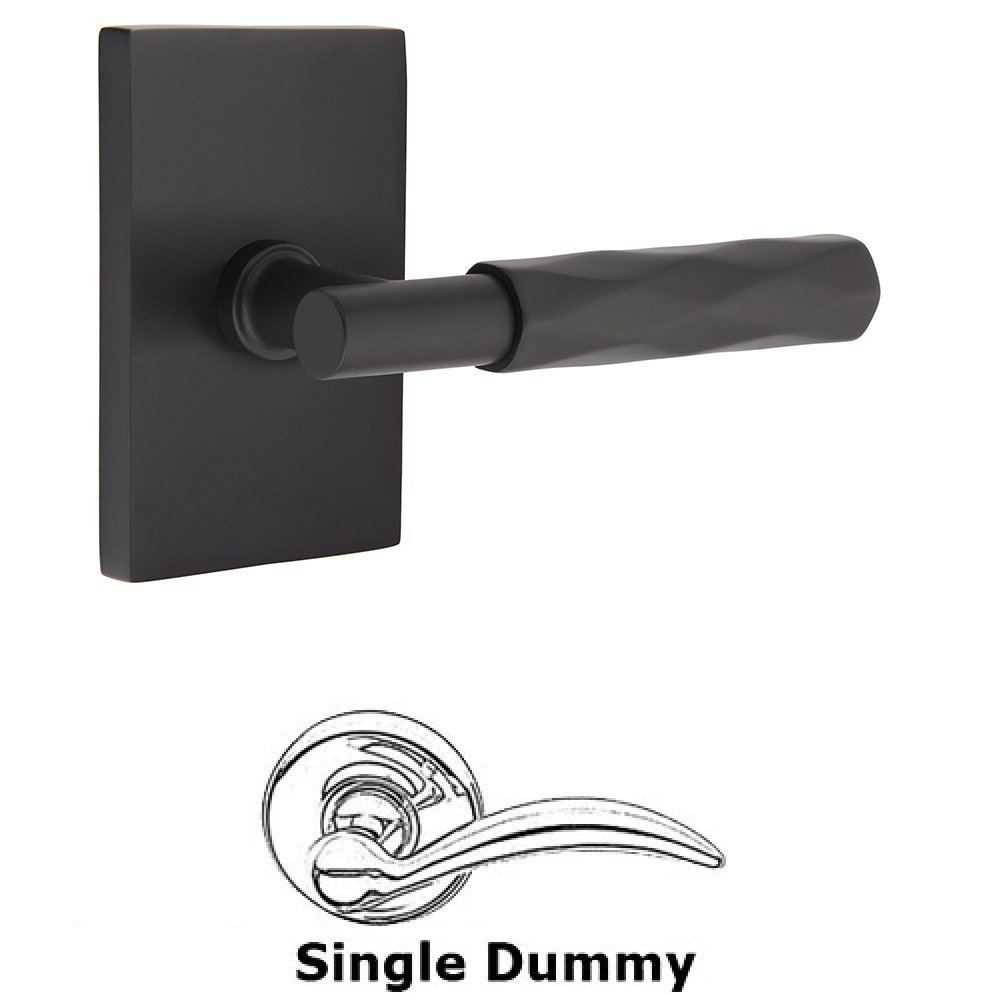 Emtek Single Dummy Tribeca Lever with T-Bar Stem and Modern Rectangular Rose in Flat Black