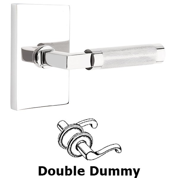 Emtek Double Dummy Knurled Lever with L-Square Stem and Modern Rectangular Rose in Polished Chrome