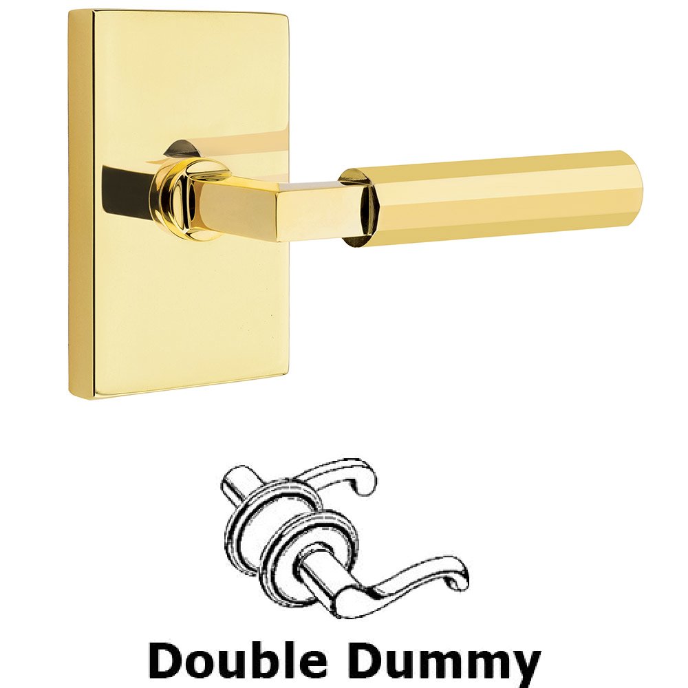 Emtek Double Dummy Faceted Right Handed Lever with L-Square Stem and Modern Rectangular Rose in Unlacquered Brass