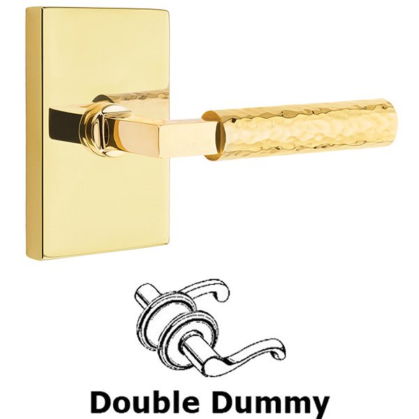 Emtek Double Dummy Hammered Lever with L-Square Stem and Modern Rectangular Rose in Unlacquered Brass