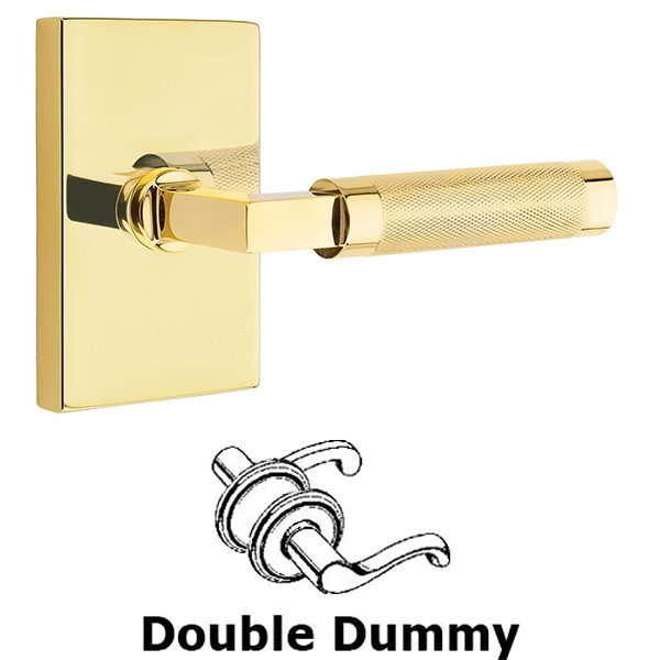 Emtek Double Dummy Knurled Lever with L-Square Stem and Modern Rectangular Rose in Unlacquered Brass