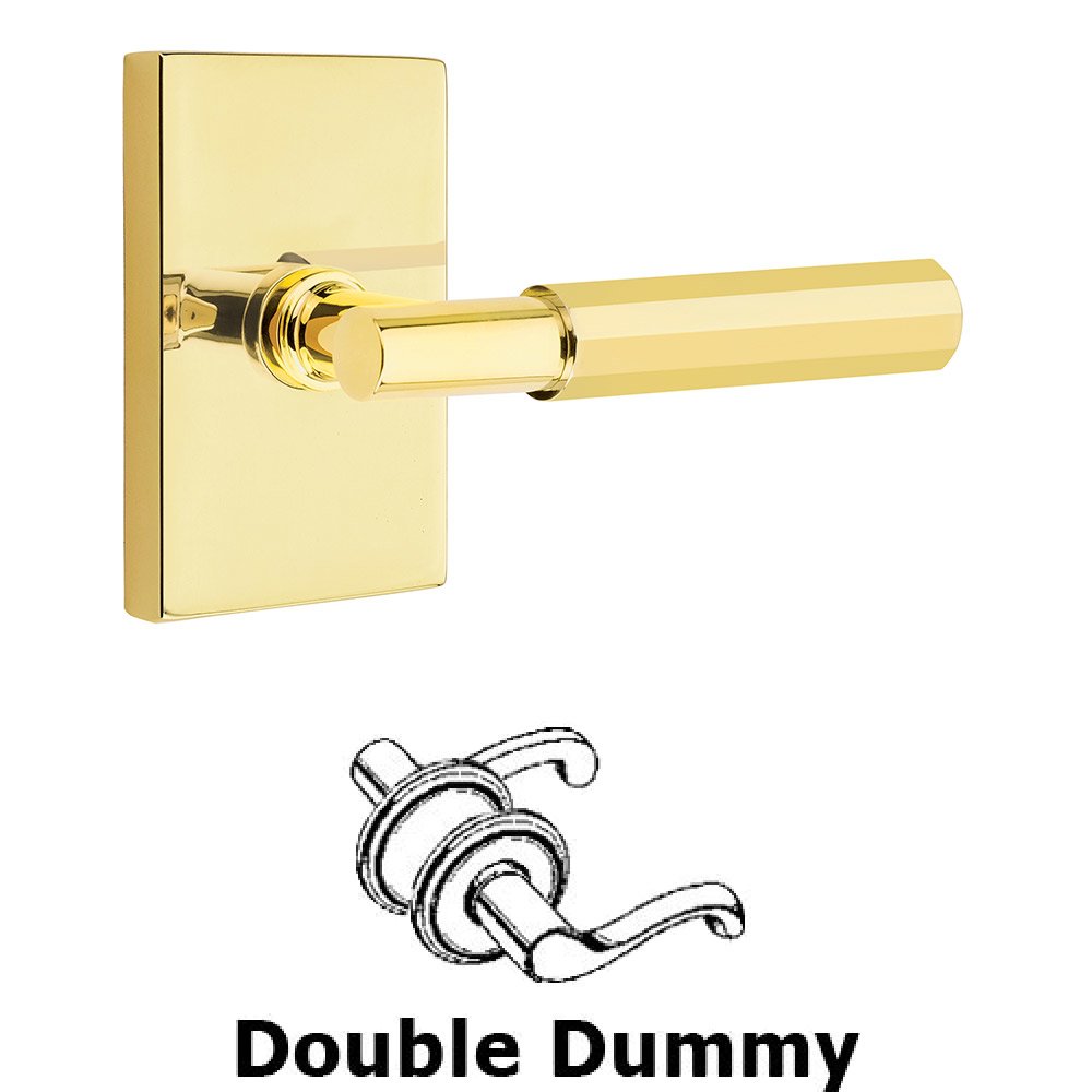 Emtek Double Dummy Faceted Lever with T-Bar Stem and Modern Rectangular Rose in Unlacquered Brass
