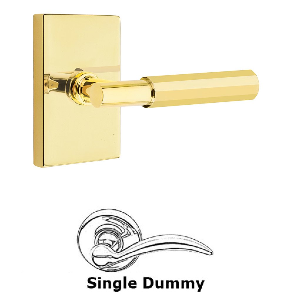 Emtek Single Dummy Faceted Lever with T-Bar Stem and Modern Rectangular Rose in Unlacquered Brass