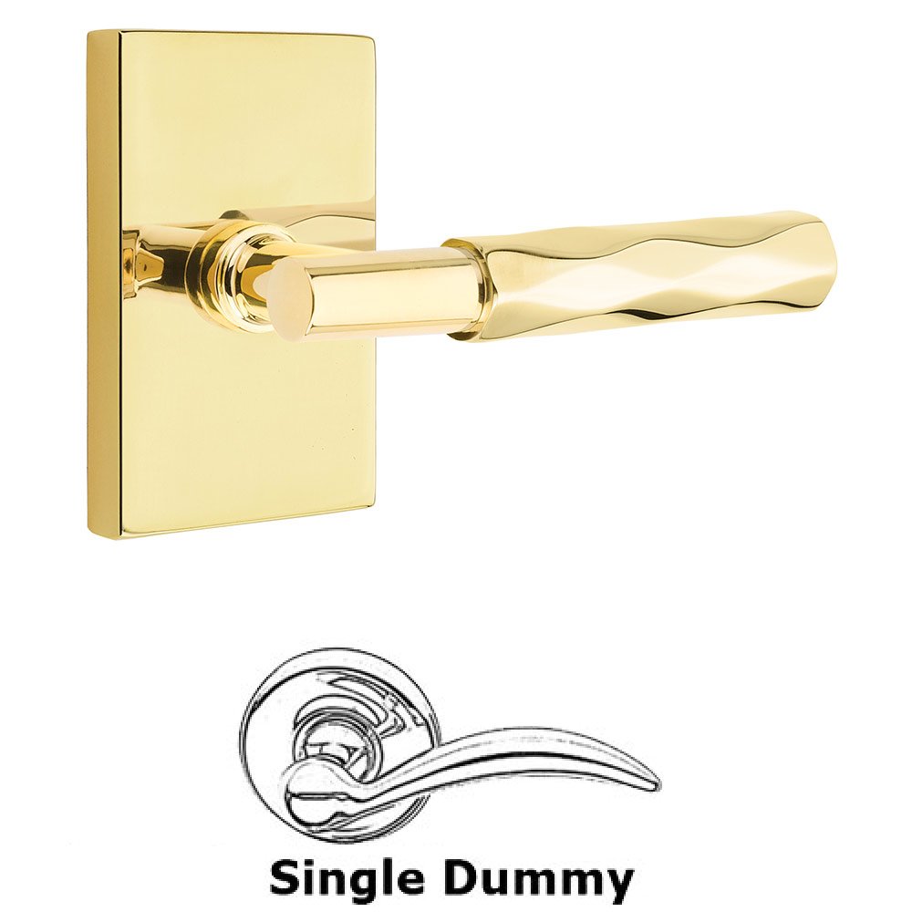 Emtek Single Dummy Tribeca Lever with T-Bar Stem and Modern Rectangular Rose in Unlacquered Brass