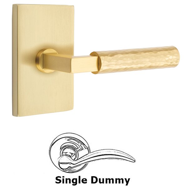 Emtek Single Dummy Hammered Lever with L-Square Stem and Modern Rectangular Rose in Satin Brass