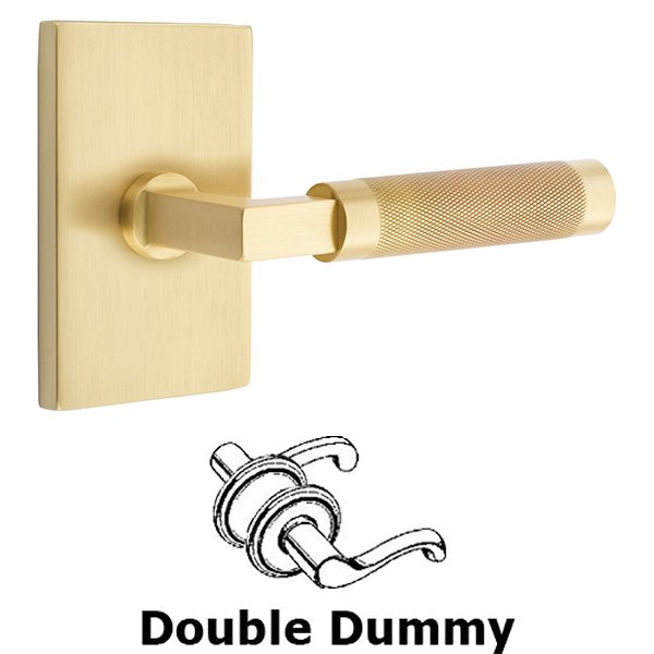 Emtek Double Dummy Knurled Lever with L-Square Stem and Modern Rectangular Rose in Satin Brass