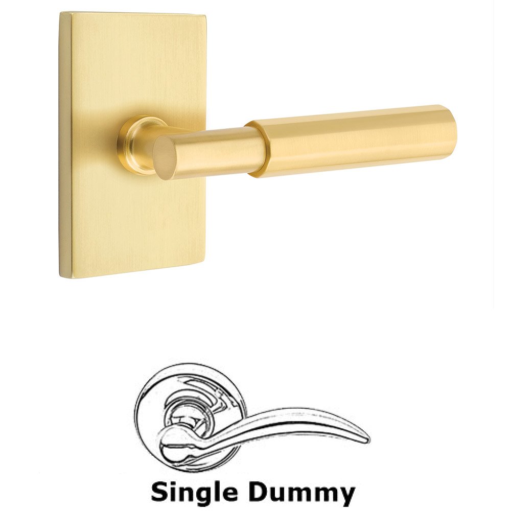 Emtek Single Dummy Faceted Lever with T-Bar Stem and Modern Rectangular Rose in Satin Brass