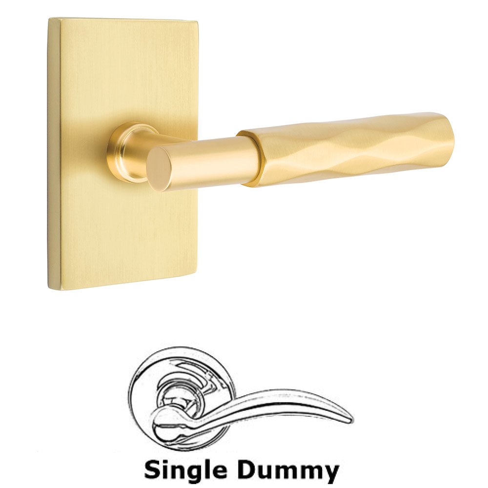Emtek Single Dummy Tribeca Lever with T-Bar Stem and Modern Rectangular Rose in Satin Brass