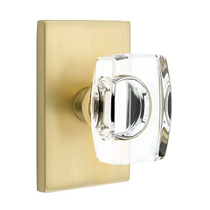 Emtek Windsor Double Dummy Door Knob with Modern Rectangular Rose in Satin Brass