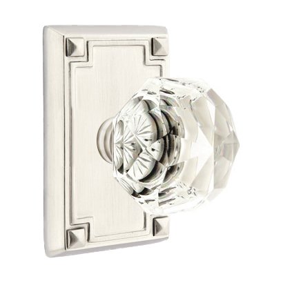 Emtek Single Dummy Diamond Door Knob with Arts & Crafts Rectangular Rose in Satin Nickel