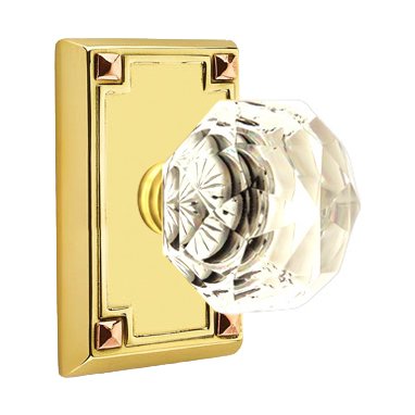 Emtek Single Dummy Diamond Door Knob with Arts & Crafts Rectangular Rose in Unlacquered Brass