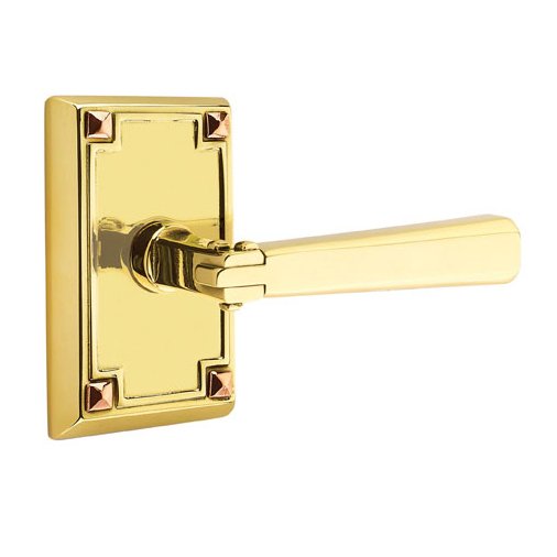 Emtek Right Handed Double Dummy Arts & Crafts Door Lever with Arts & Crafts Rose in Unlacquered Brass