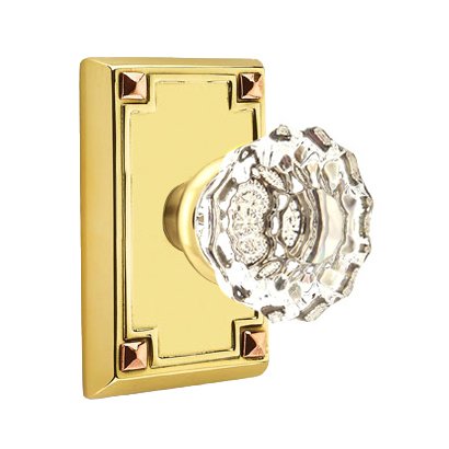 Emtek Astoria Double Dummy Door Knob with Arts & Crafts Rectangular Rose in Unlacquered Brass