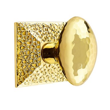 Emtek Double Dummy Hammered Egg Door Knob with Hammered Rose in Unlacquered Brass