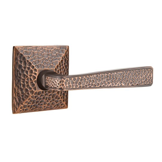 Emtek Right Handed Double Dummy Hammered Door Lever with Hammered Rose in Oil Rubbed Bronze