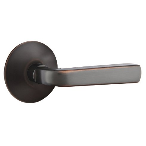 Emtek Single Dummy Right Handed Sion Door Lever With Modern Rose in Oil Rubbed Bronze