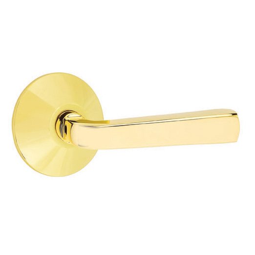 Emtek Single Dummy Right Handed Sion Door Lever With Modern Rose in Unlacquered Brass