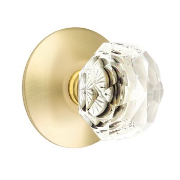 Emtek Diamond Double Dummy Door Knob with Modern Rose in Satin Brass