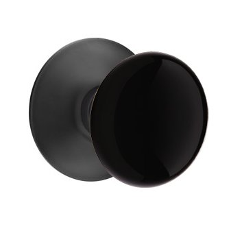 Emtek Single Dummy Ebony Porcelain Knob With Modern Rosette in Flat Black