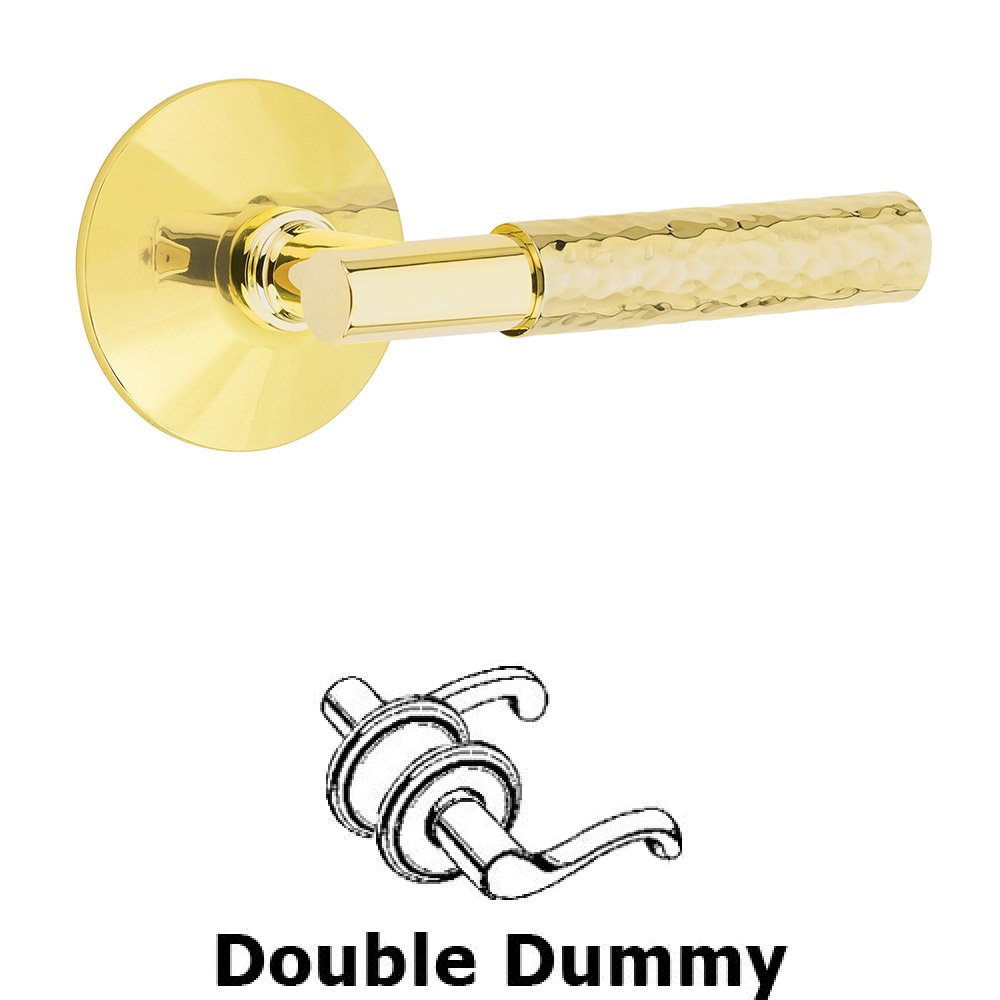 Emtek Double Dummy Hammered Lever with T-Bar Stem and Modern Rose in Unlacquered Brass