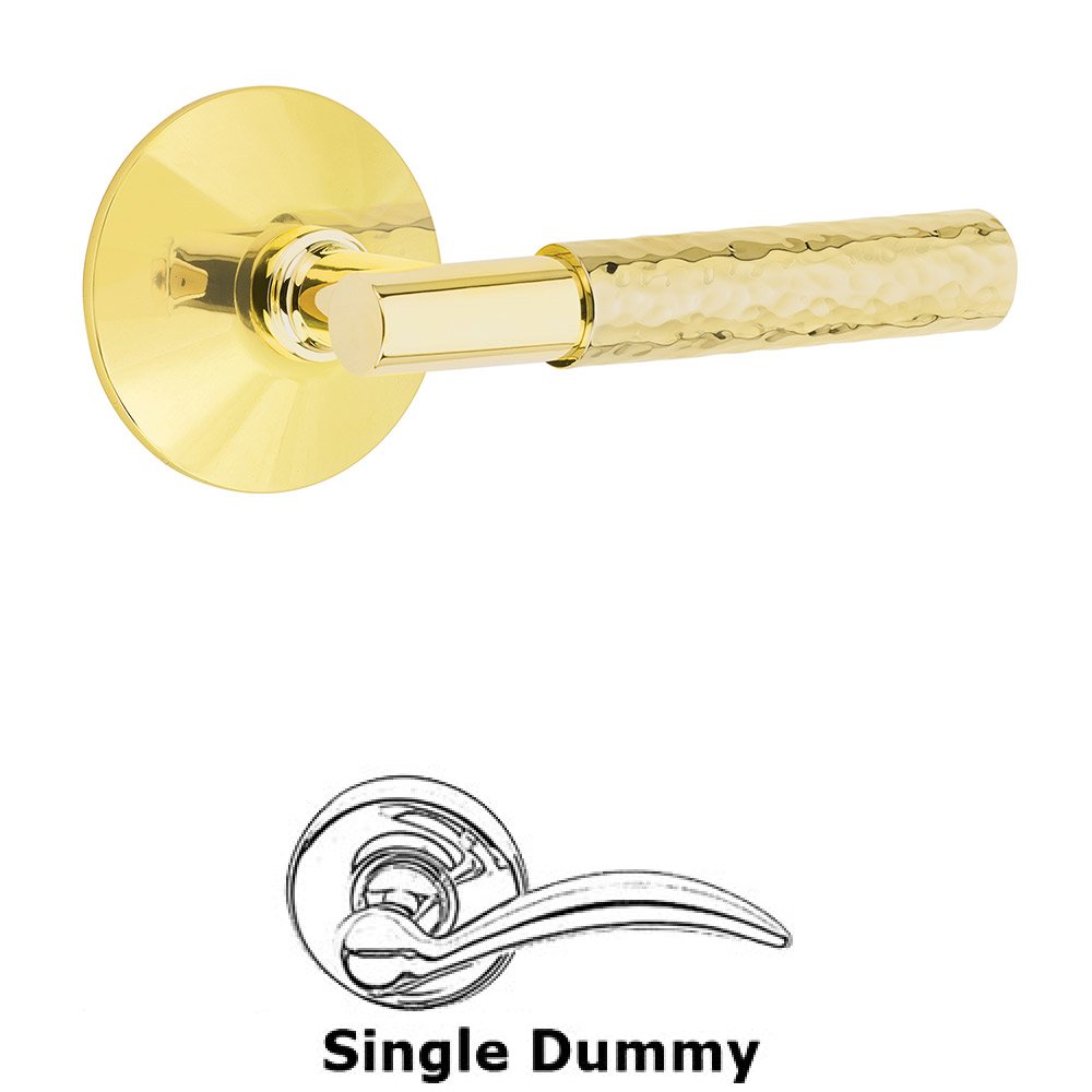 Emtek Single Dummy Hammered Lever with T-Bar Stem and Modern Rose in Unlacquered Brass