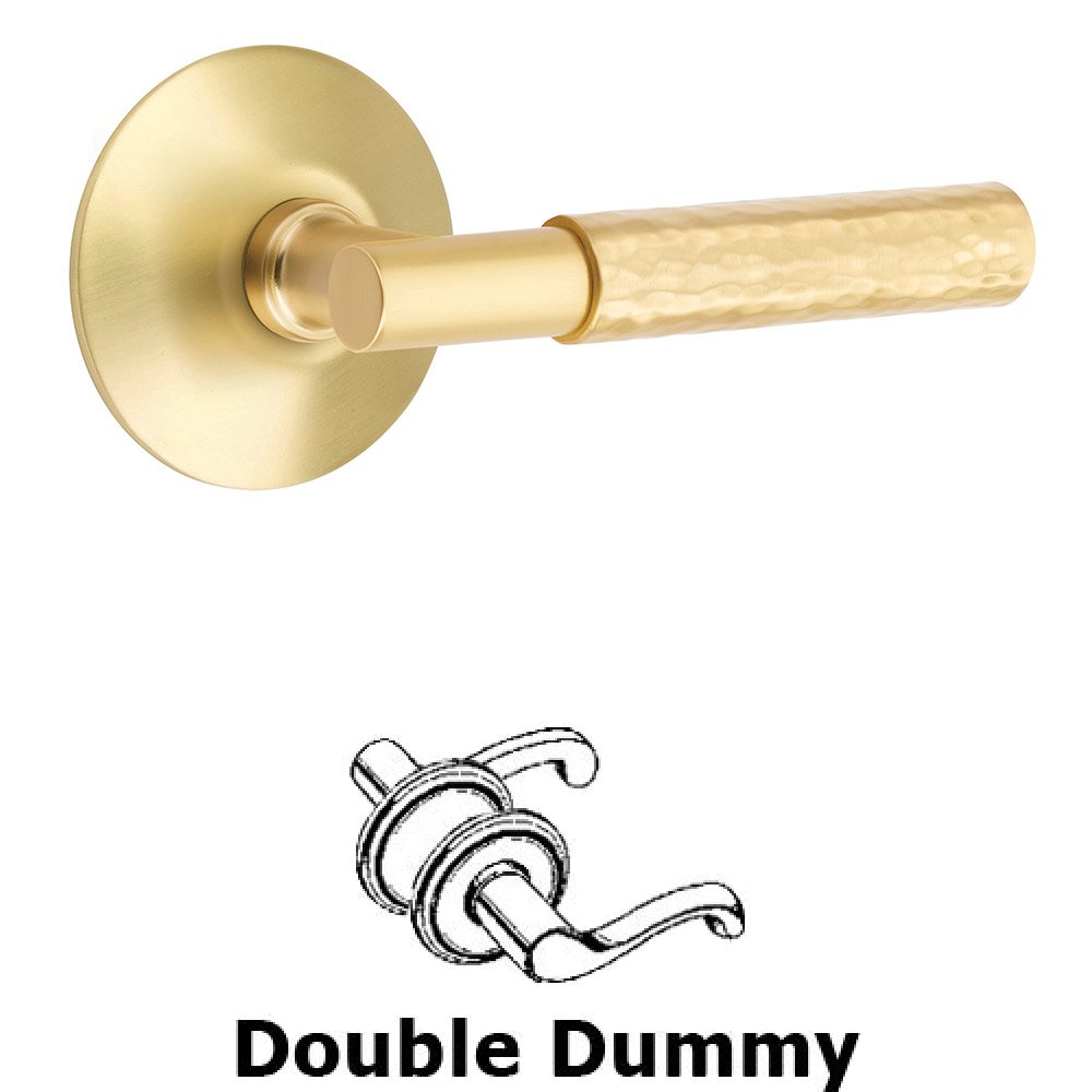 Emtek Double Dummy Hammered Lever with T-Bar Stem and Modern Rose in Satin Brass