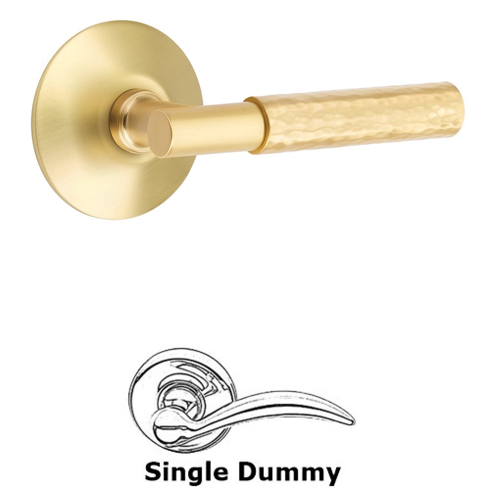 Emtek Single Dummy Hammered Lever with T-Bar Stem and Modern Rose in Satin Brass