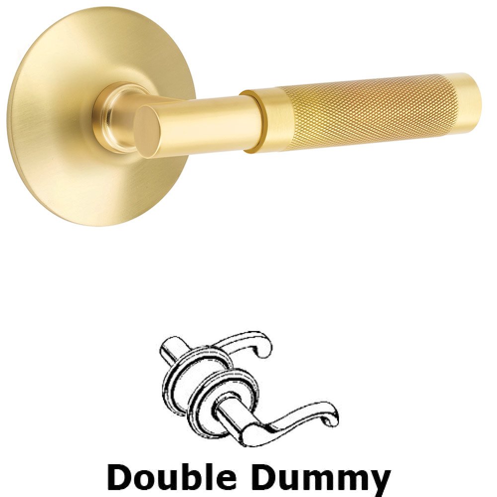 Emtek Double Dummy Knurled Lever with T-Bar Stem and Modern Rose in Satin Brass