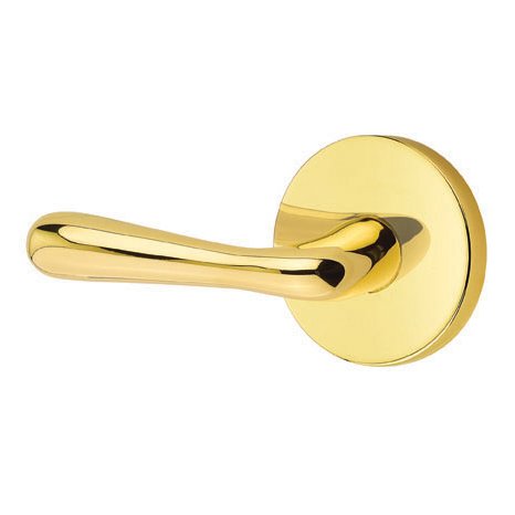 Emtek Single Dummy Left Handed Basel Door Lever With Disk Rose in Unlacquered Brass